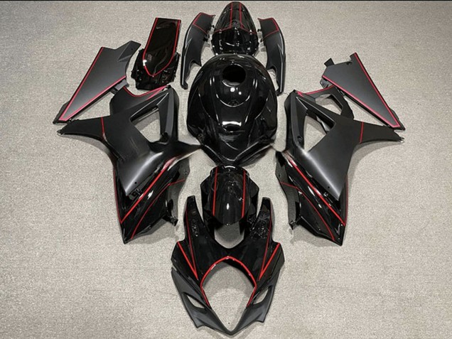 Carene Moto Suzuki GSXR 1000 2007-2008 - Nero Lucido Nero Opaco Rosso Trim