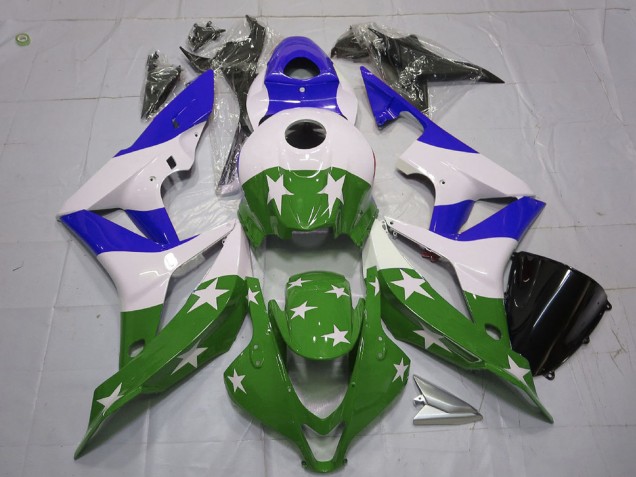 Carene Moto Honda CBR600RR 2007-2008 - Bianco Blu Verde Stellas Banda