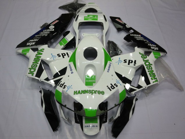 Carene Moto Honda CBR600RR 2003-2004 - Bianco Verde Nero Lucido Hannspree
