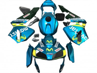 Carene Moto Honda CBR600RR 2003-2004 - Azzurro Chiaro Giallo Verde MoviStar