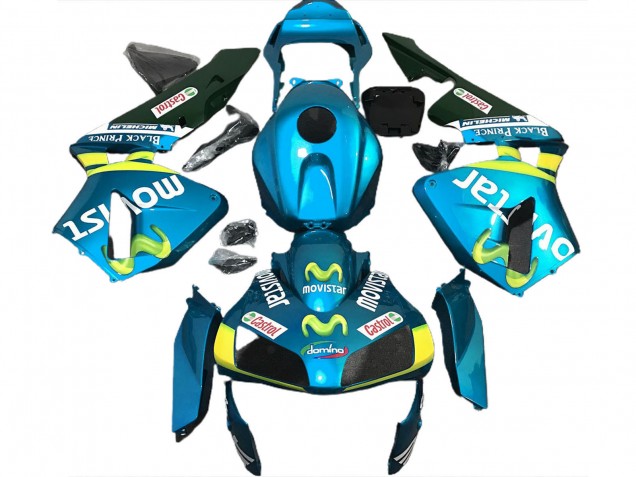 Carene Moto Honda CBR600RR 2003-2004 - Azzurro Chiaro Giallo Verde MoviStar
