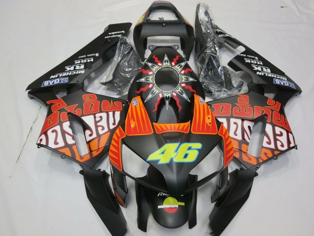 Carene Moto Honda CBR600RR 2003-2004 - Nero Opaco Arancia Giallo Rossi 46