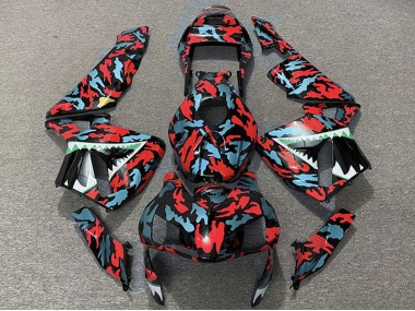 Carene Moto Honda CBR600RR 2003-2004 - Rosso Blu Camouflage Squalo