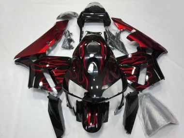 Carene Moto Honda CBR600RR 2003-2004 - Nero Lucido Rosso Fiamma