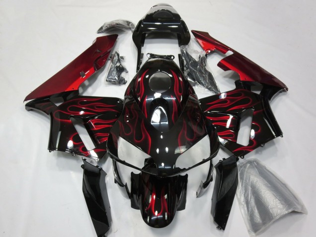 Carene Moto Honda CBR600RR 2003-2004 - Nero Lucido Rosso Fiamma