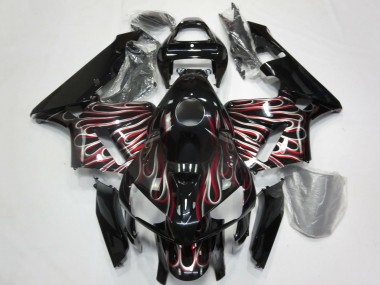 Carene Moto Honda CBR600RR 2005-2006 - Nero Lucido Argento Rosso Fiamma