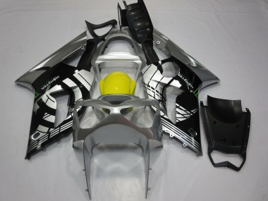 Carene Moto Kawasaki ZX6R 2003-2004 - Argento Giallo Nero Lucido