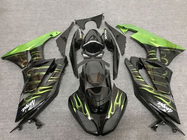 Carene Moto Kawasaki ZX6R 2009-2012 - Nero Lucido Verde Fiamma