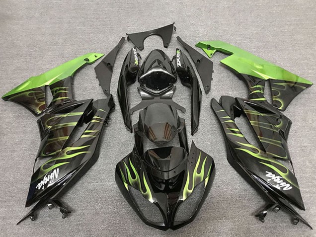 Carene Moto Kawasaki ZX6R 2009-2012 - Nero Lucido Verde Fiamma