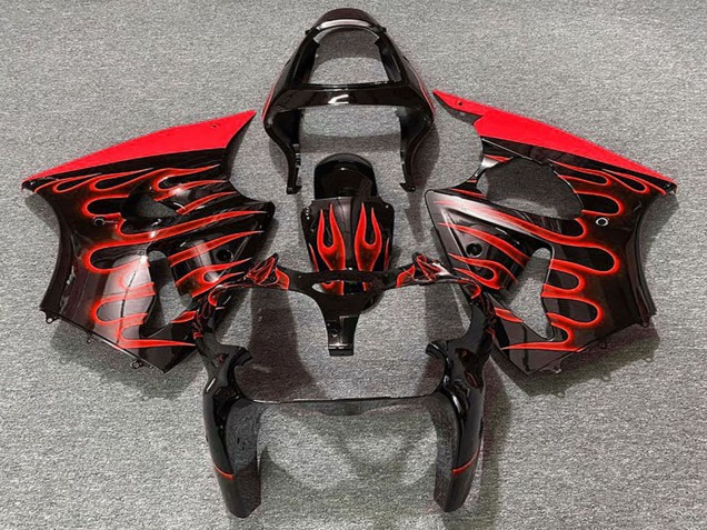 Carene Moto Kawasaki ZX6R 2000-2002 - Nero Lucido Rosso Fiamma
