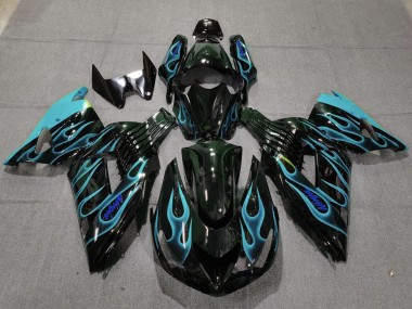 Carene Moto Kawasaki ZX14R 2006-2011 - Nero Lucido Azzurro Chiaro Fiamma