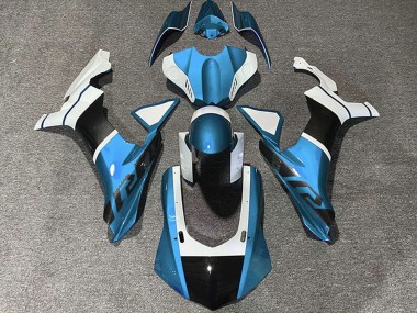 Carene Moto Yamaha R1 2015-2019 - Azzurro Chiaro Bianco Fibra di Carbonio Accents