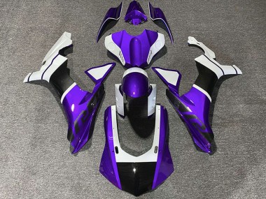 Carene Moto Yamaha R1 2015-2019 - Bianco Viola Fibra di Carbonio Accents