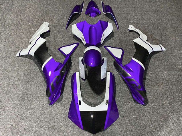 Carene Moto Yamaha R1 2015-2019 - Bianco Viola Fibra di Carbonio Accents