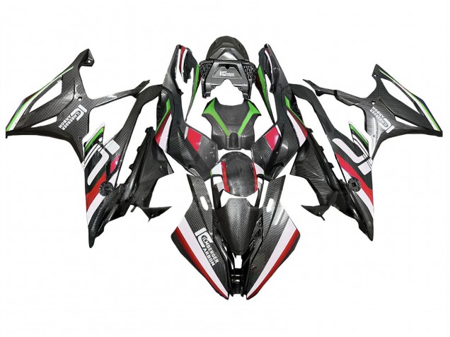 Carene Moto BMW S1000RR 2019-2022 - Nero Rosso Verde Fibra di Carbonio