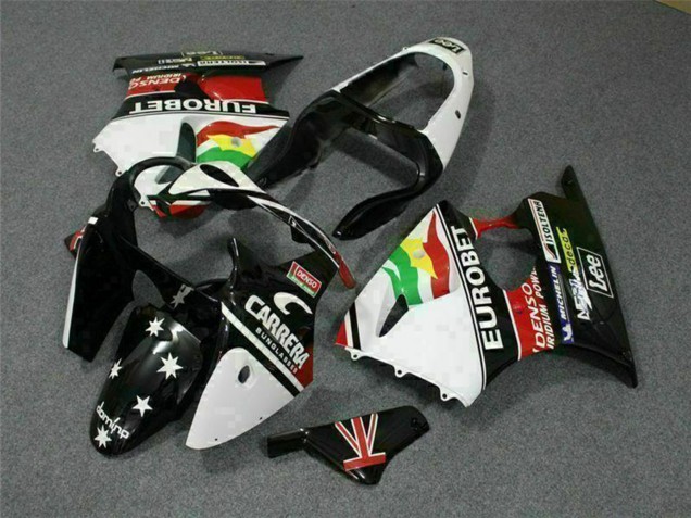 Carene Moto Kawasaki ZX6R 2000-2002 - Bianco Rosso Giallo Verde Nero Lucido Stella EuroBet