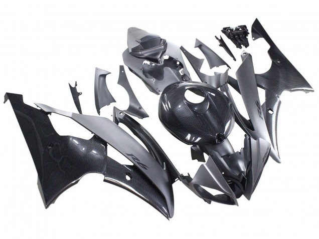 Carene Moto Yamaha YZF 600 R6 2008-2016 - Grigio Nero Fibra di Carbonio Stile
