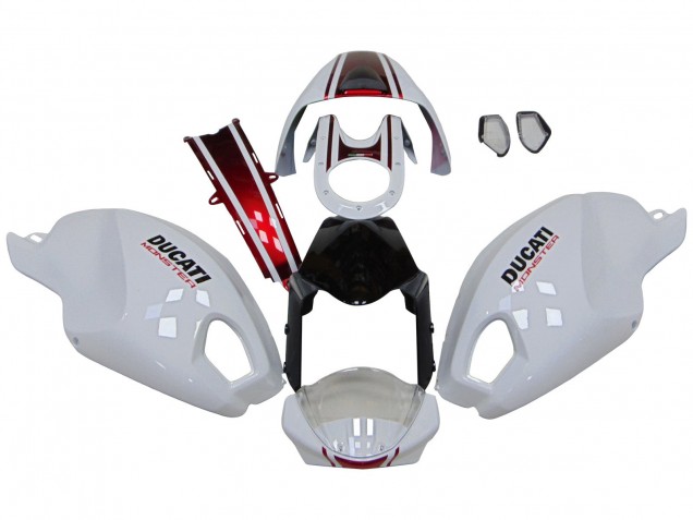 Carene Moto Ducati Monster 696 796 1100 1100S 2008-2012 - Bianco Rosso Nero Lucido
