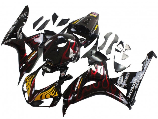 Carene Moto Honda CBR1000RR 2006-2007 - Nero Lucido Giallo Rosso Fiamma