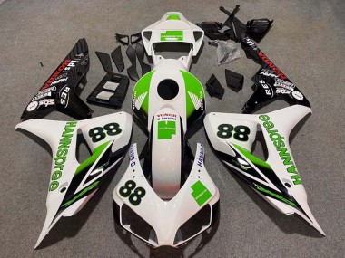 Carene Moto Honda CBR1000RR 2006-2007 - Bianco Verde Nero Lucido Hannspree 88