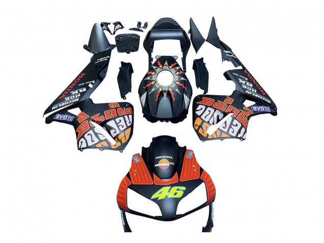 Carene Moto Honda CBR600RR 2003-2004 - Nero Opaco Arancia Repsol Rossi 46