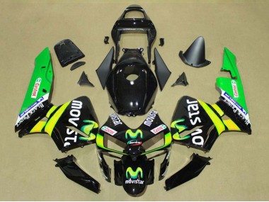 Carene Moto Honda CBR600RR 2003-2004 - Nero Lucido Giallo Verde MoviStar Castrol