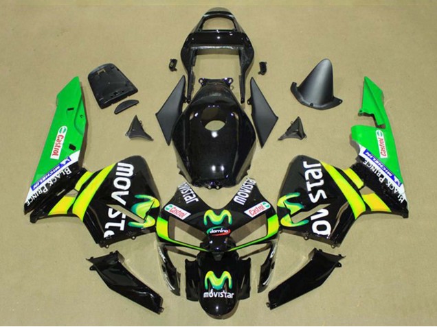 Carene Moto Honda CBR600RR 2003-2004 - Nero Lucido Giallo Verde MoviStar Castrol