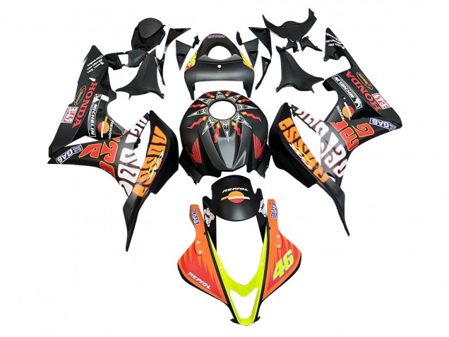 Carene Moto Honda CBR600RR 2007-2008 - Nero Opaco Arancia Rosso Rossi Repsol 46