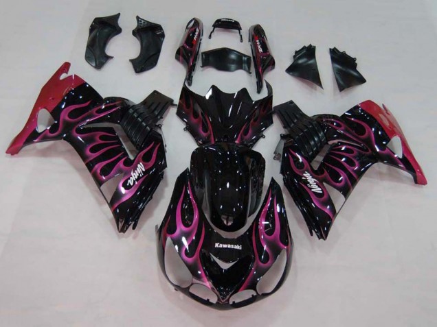 Carene Moto Kawasaki ZX14R ZZR1400 2006-2011 - Nero Lucido Rosso Rosa Fiamma