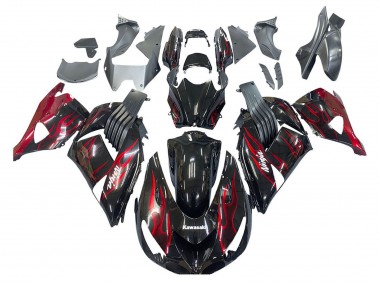 Kit Carena Moto Kawasaki ZX14R ZZR1400 2006-2011 - Nero Lucido Rosso Fiamma