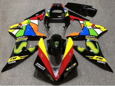 Carene Moto Yamaha YZF 1000 R1 2002-2003 - Nero Lucido Rosso Giallo Verde Movistar Semakin Didepan