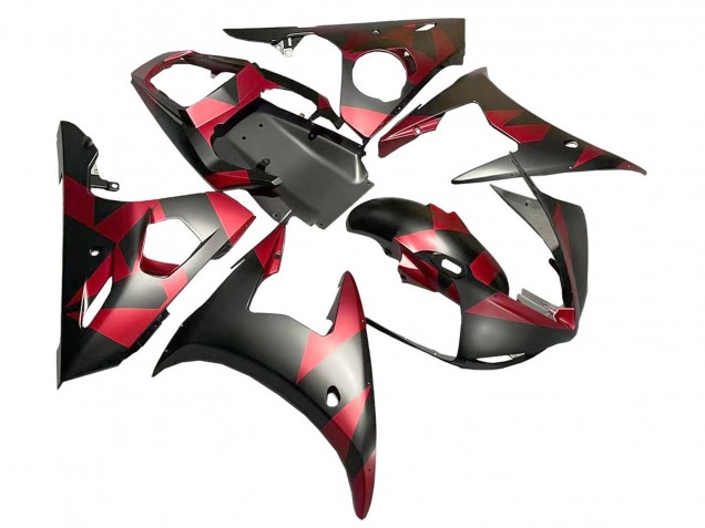 Carene Moto Yamaha YZF 600 R6 2005 - Nero Opaco Rosso Geometrico