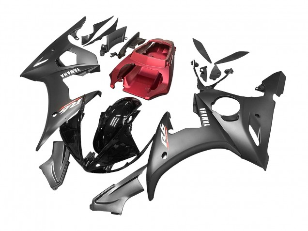 Carene Moto Yamaha YZF 600 R6 2005 - Nero Opaco Nero Lucido Grigio Rosso