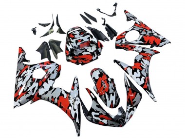 Carene Moto Yamaha YZF 600 R6 2005 - Nero Rosso Grigio Camouflage