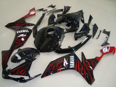 Carene Moto Yamaha YZF R1 2007-2008 - Nero Lucido Rosso Fiamma