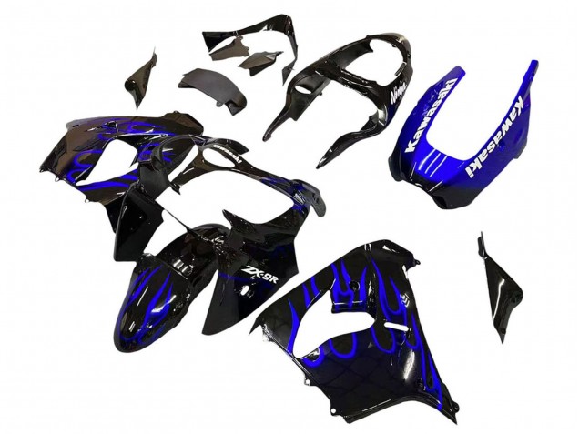 Carene Moto Kawasaki ZX9R 2000-2001 - Nero Lucido Blu Fiamma Bianco
