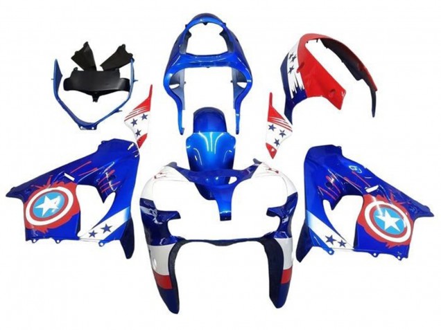 Carene Moto Kawasaki ZX9R 2000-2001 - Blu Rosso Captain America Star