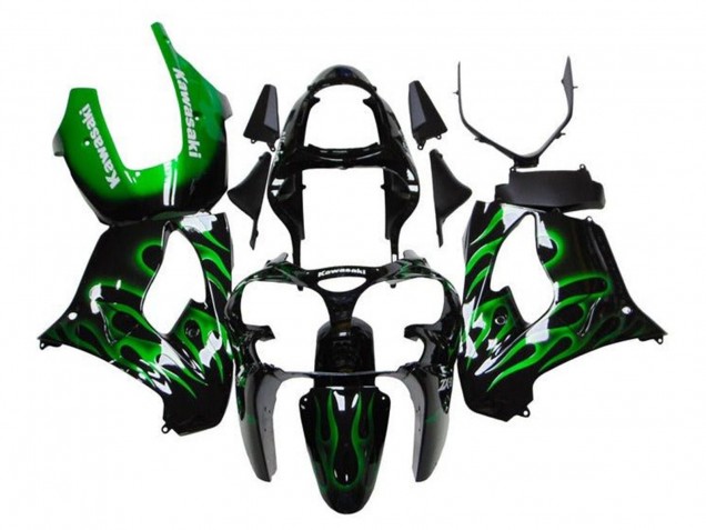 Carene Moto Kawasaki ZX9R 2000-2001 - Nero Lucido Verde Fiamma Bianco