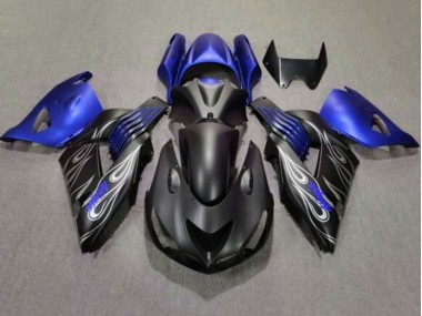 Carene Moto Kawasaki ZX14R ZZR1400 2006-2011 - Nero Opaco Blu Argento Fiamma