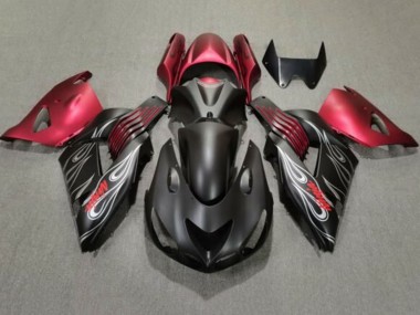Carene Moto Kawasaki ZX14R ZZR1400 2006-2011 - Nero Opaco Rosso Argento Fiamma