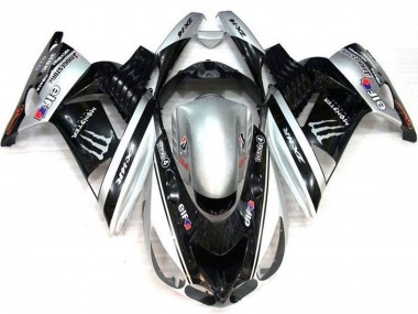 Carene Moto Kawasaki ZX14R ZZR1400 2006-2011 - Argento Nero Elf Touch4 Mostro Bridgestone