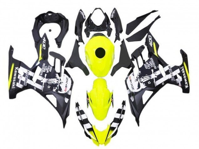 Carene Moto Kawasaki Ninja 400 2018-2024 - Giallo Nero Bianco Cranio