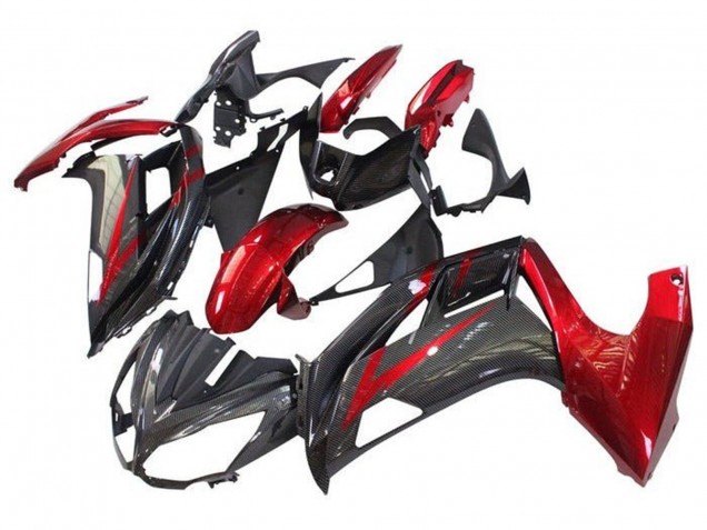 Carene Moto Kawasaki Ninja 650 EX650 2012-2016 - Rosso Nero Falso Fibra di Carbonio