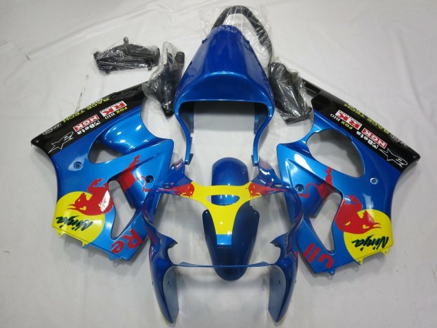 Carene Moto Kawasaki ZX6R 2000-2002 - Blu Giallo Nero Red Bull