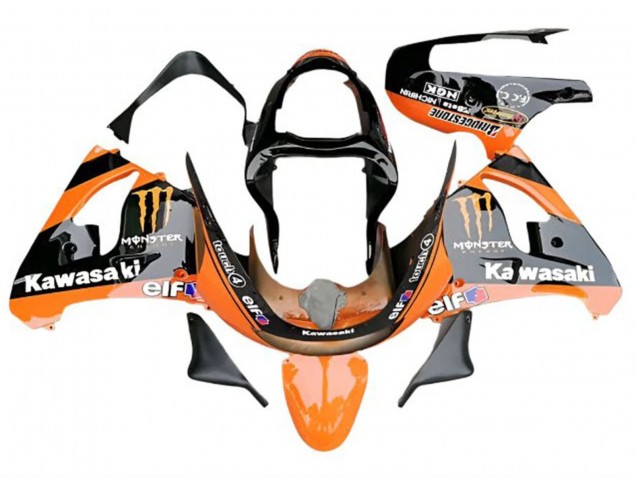 Carene Moto Kawasaki ZX6R 2009-2012 - Arancia Nero Lucido Elf Mostro
