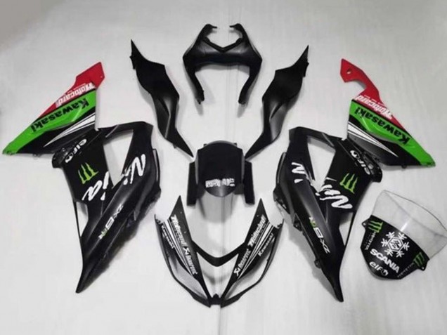 Carene Moto Kawasaki ZX6R 2013-2018 - Nero Opaco Verde Rosso Bianco Mostro Nevicare