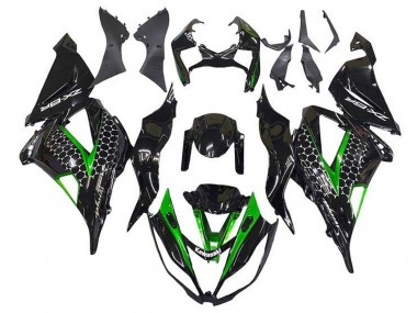 Carene Moto Kawasaki ZX6R 2013-2018 - Nero Lucido Verde Bianco Honeycomb