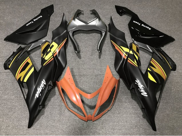 Carene Moto Kawasaki ZX6R 2013-2018 - Nero Opaco Arancia Oro