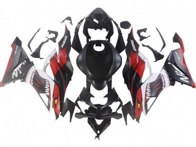 Carene Moto Kawasaki ZX6R 2019-2022 - Nero Opaco Rosso Bianco Squalo