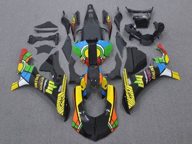 Carene Moto Yamaha YZF 1000 R1 2015-2019 - Nero Verde Bianco Giallo Rosso Nero Ruota dei Colori HP